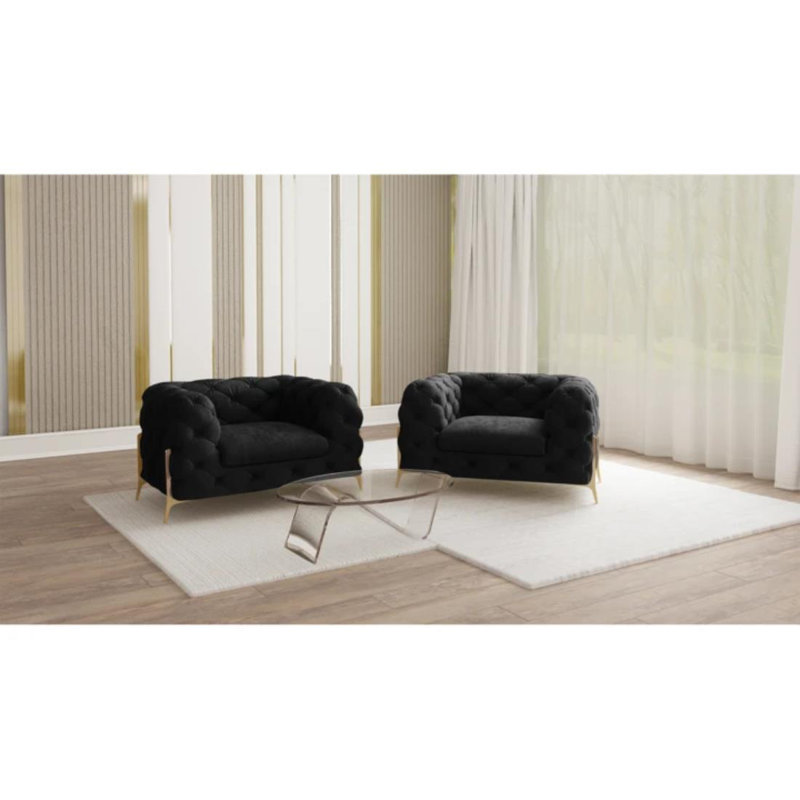 Chesterfield Armchair Atoka with Gold Metal Legs, Black