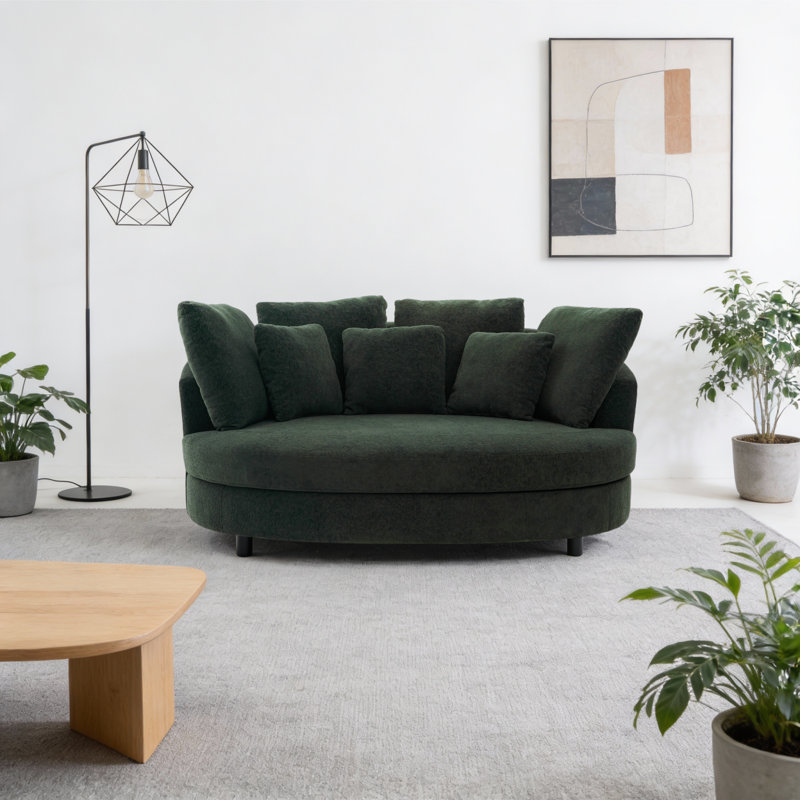 70.1"W Slipcovered  Upholstered Oversized Barrel Chair, Green