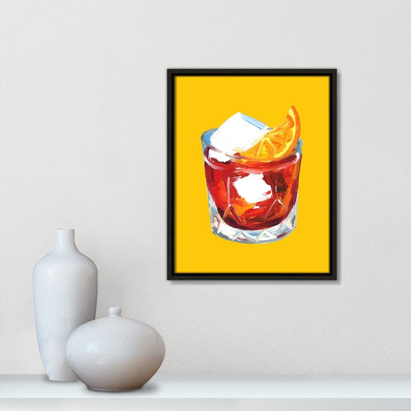 Imprimé jaune Negroni par Straker, H 15,5 po x l 12,5 po, Flottant espresso