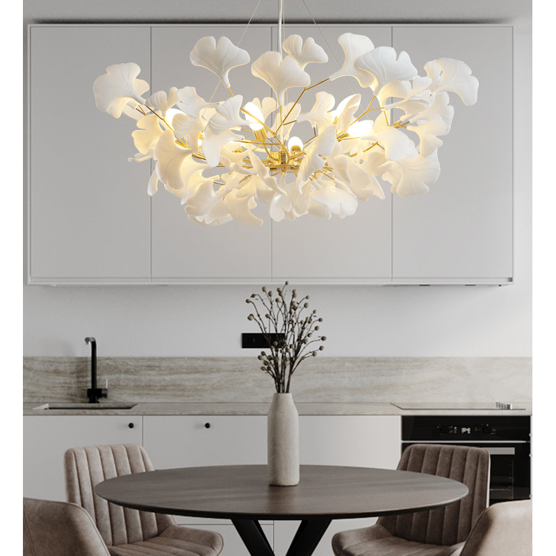Lustre en feuille de ginkgo Glovsky, Doré, H 13,8 po x l 39,3 po x P 39,3 po, 8