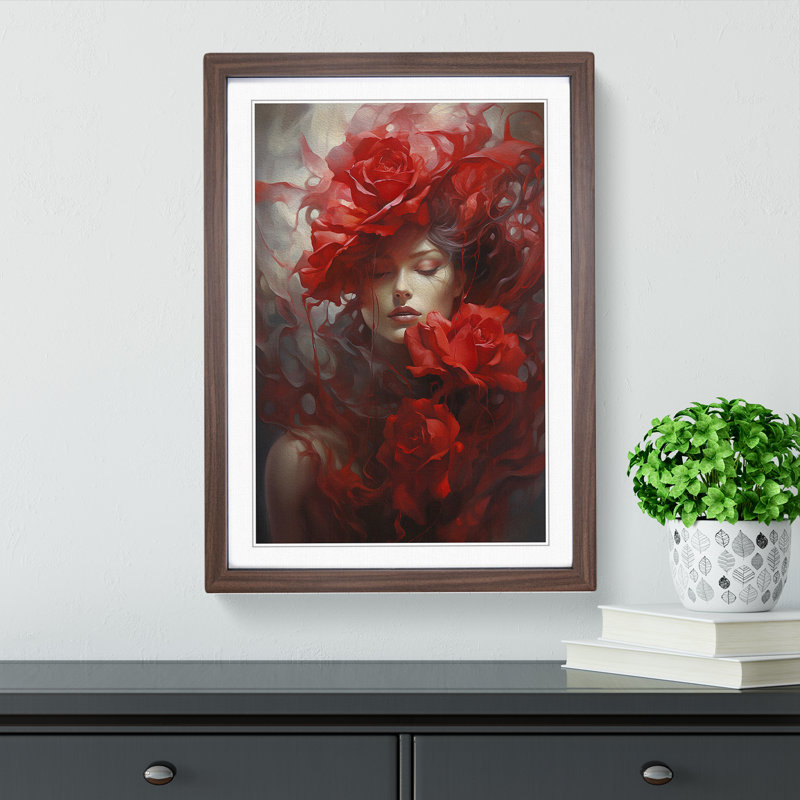 Rose Symbolism - Single Picture Frame Print on Wood, Walnut, 46cm H x 34cm W x 2cm D