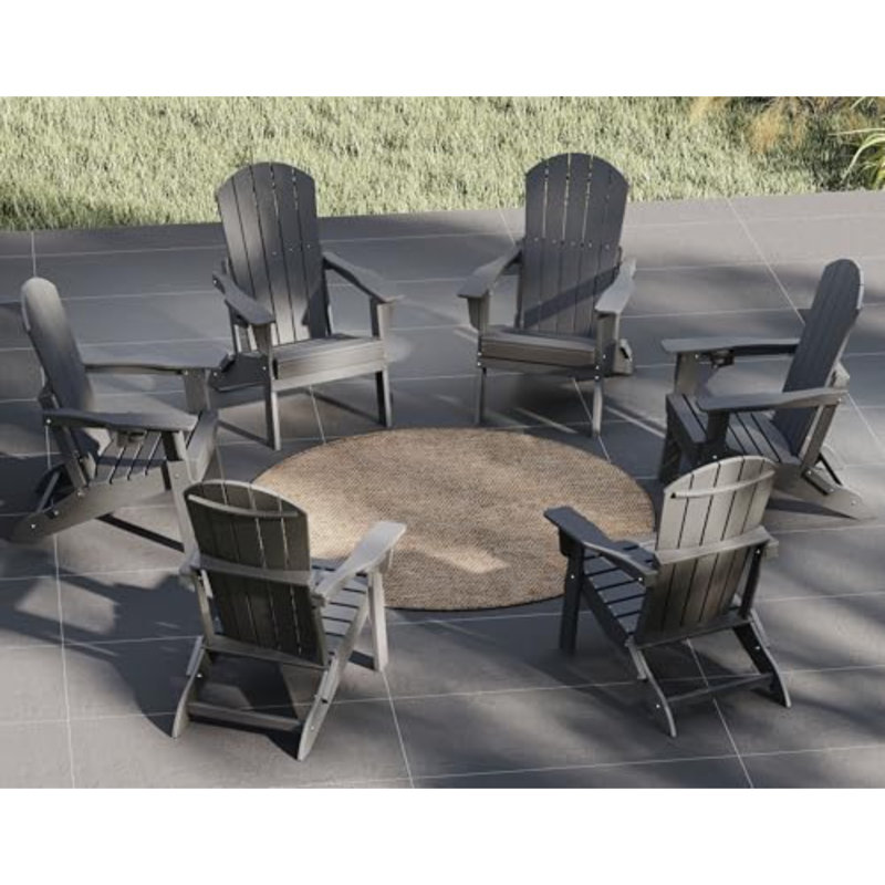 Folding Adirondack Chair, SGS Tested, Wooden Textured with Cup Holder, Heavy All-Weather HDPE Comfortable Set Poolside Backyard Lawn