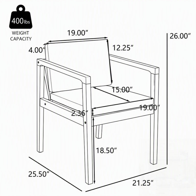 Ensemble de 4 chaises de salle à manger d'extérieur avec structure en bois d'acacia et coussins pour une assise confortable