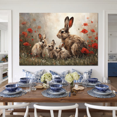 Art mural de lapin de Pâques GUTTATY, décoration murale de photos de lapin de Pâques au printemps, décoration murale de fleurs de lapin et de printemps, impressions de Pâques pour le salon, la chambre à coucher, la chambre d'enfant, la chambre de bébé prête à être suspendue 36 po x 48 po