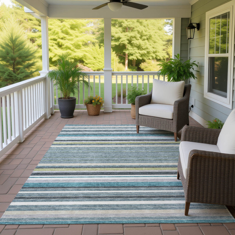 Machine Washable Indoor/Outdoor Drennen ACN2330 Stripes Rug, Rectangle 10' x 14'