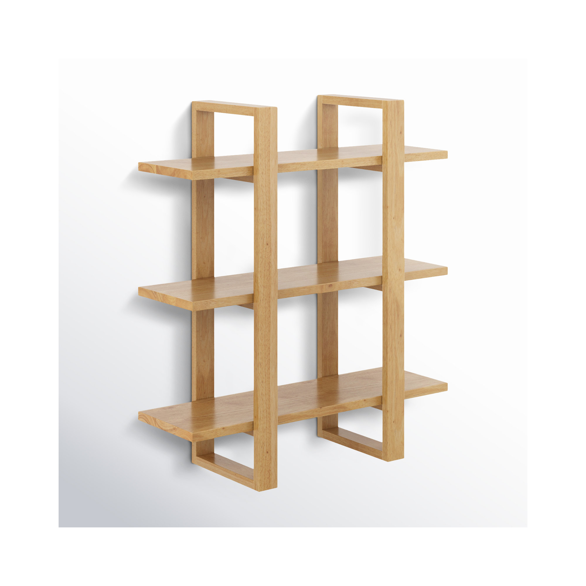 Solid Wood Floating Shelf with Adjustable Shelves, Natural Brown