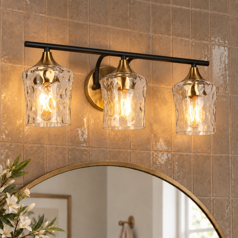  3 -Light Dimmable Vanity Light, Hammered Glass