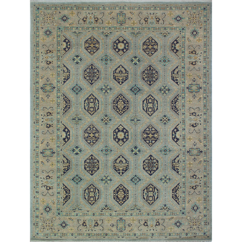 Tapis unique en laine noué à la main gris de 10 pi x 13 pi 8 po Suzann