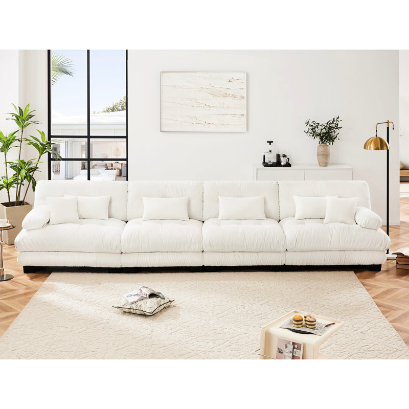 4 Canapé modulaire en chenille blanc: canapé confortable pour un appartement. Revêtement. Conception exquise rembourrée. Rembourrage intérieur. Combinaisons flexibles. Accoudoirs avec soutien supplémentaire. Coussins décoratifs