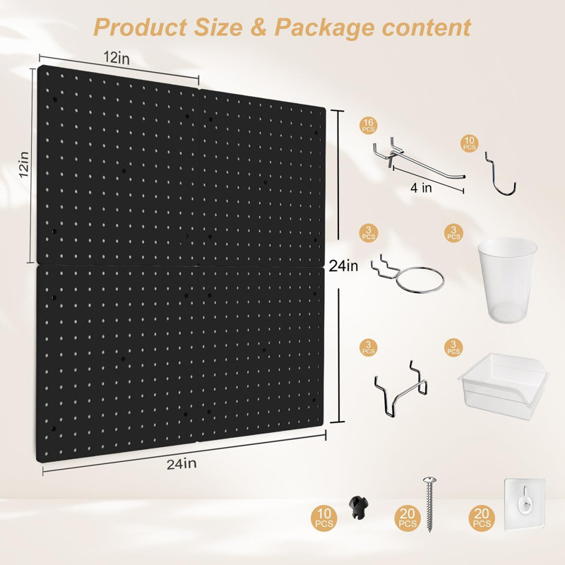 Trousse d'organisation murale modulaire en plastique à panneaux perforés, Black