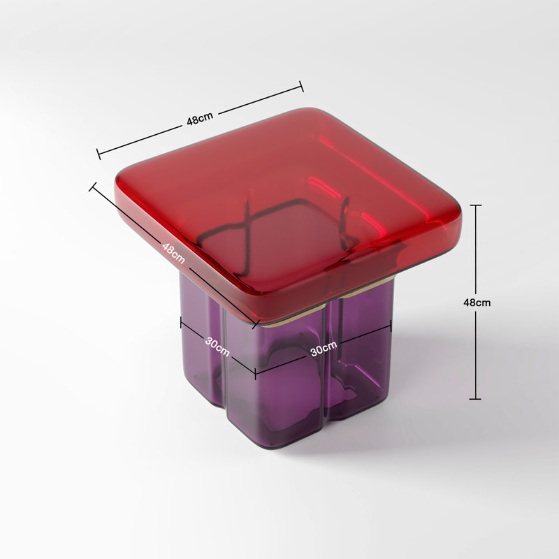 Table de bout sculpturale moderne en verre 19 po LUXMOD, table d'appoint carrée bicolore, 18.9, RED