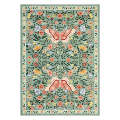 Washable Area Rug Non-Slip,Collapsible,Mark Resistant Butterfly Carpet for Bedroom,Living Room,Hallway,Kitchen,Entryway