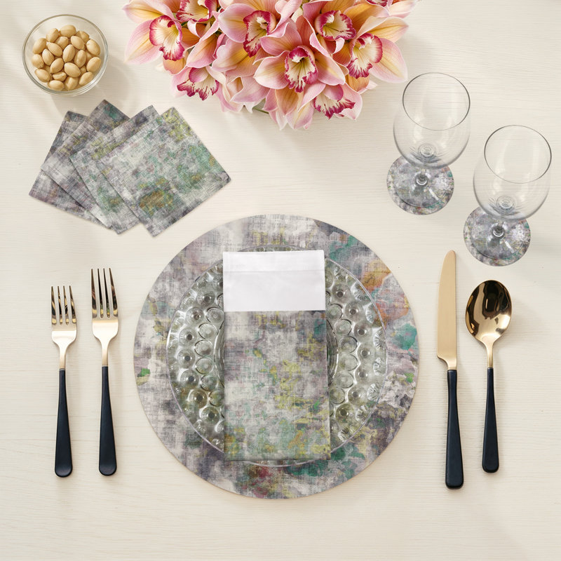 Impressionism Richesse Pebbles 16" Vinyl Placemat, Gray/Green