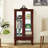 Cherry Curio Cabinet With Internal Lighting And Mirrored Back Panel Classic Display Tempered Glass Doors-2082994054-2082994052