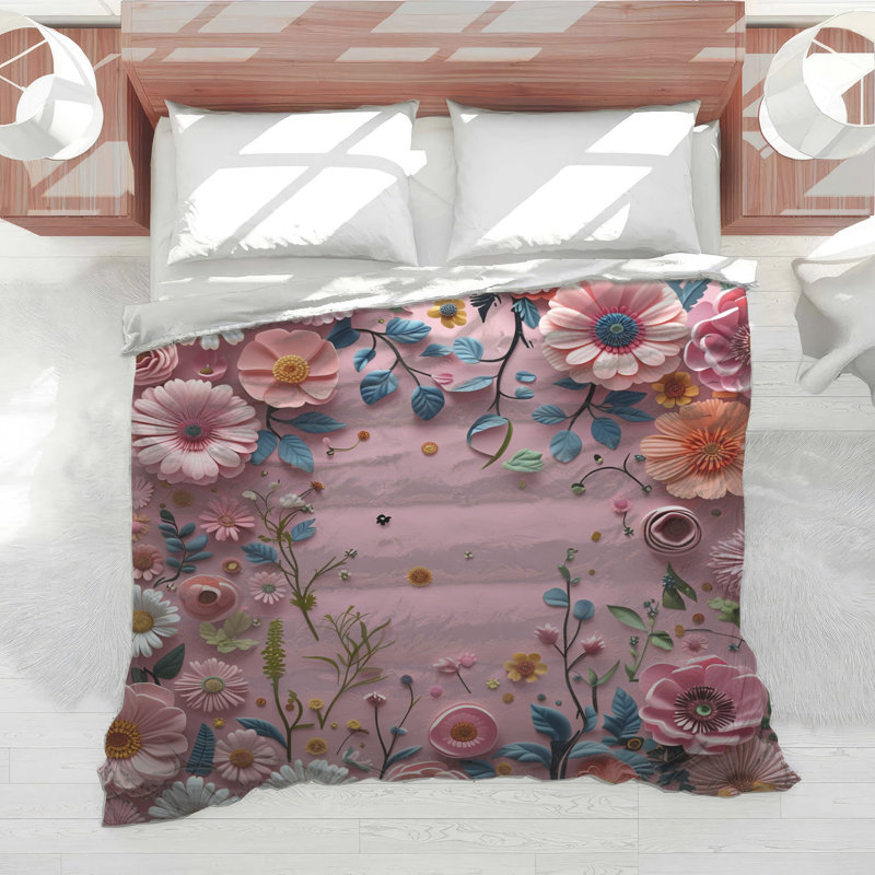 Édredon floral avec literie bohémienne, Grand lit