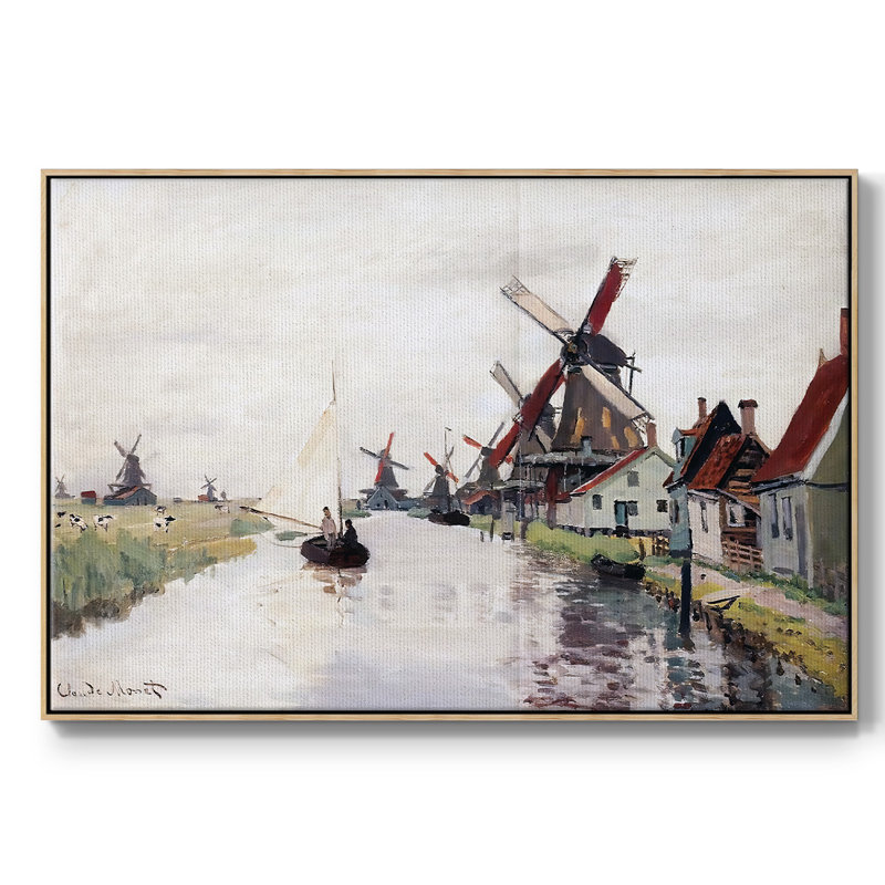 " Windmills In Holland, 1871 ", 25" H x 37" W x 2" D, Natural Framed Canvas