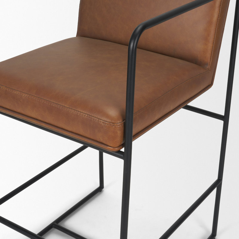 Tabouret de bar et de comptoir en cuir véritable Sidney, Brun