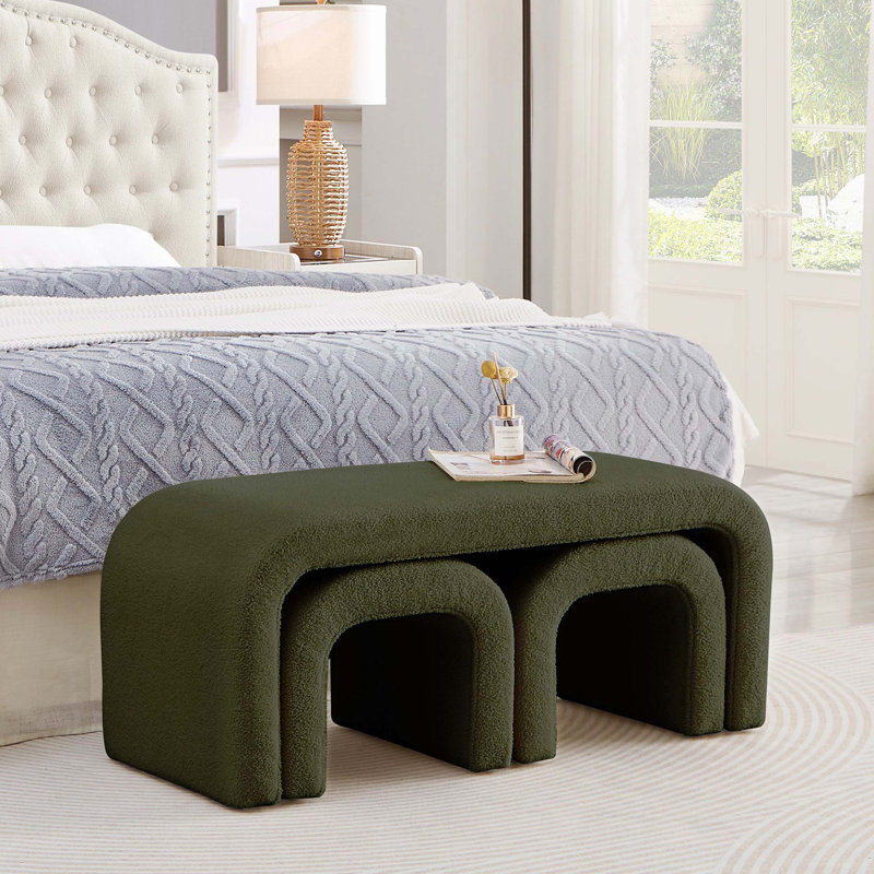 Dark Green U-Shaped 3-In-1 Teddy Ottoman Bench Set, Household Multi-Scene Combined Rest Stool, Dark Green