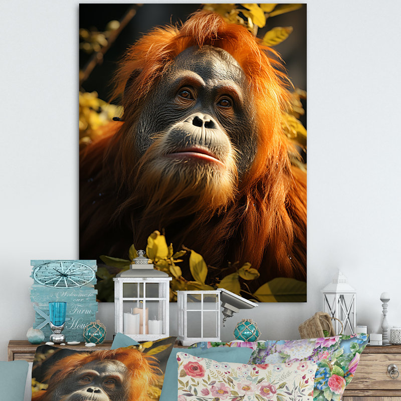Orang-outan des singes dans la jungle ensoleillée, H 44 po x l 34 po x P 1,5 po, Toile tendue