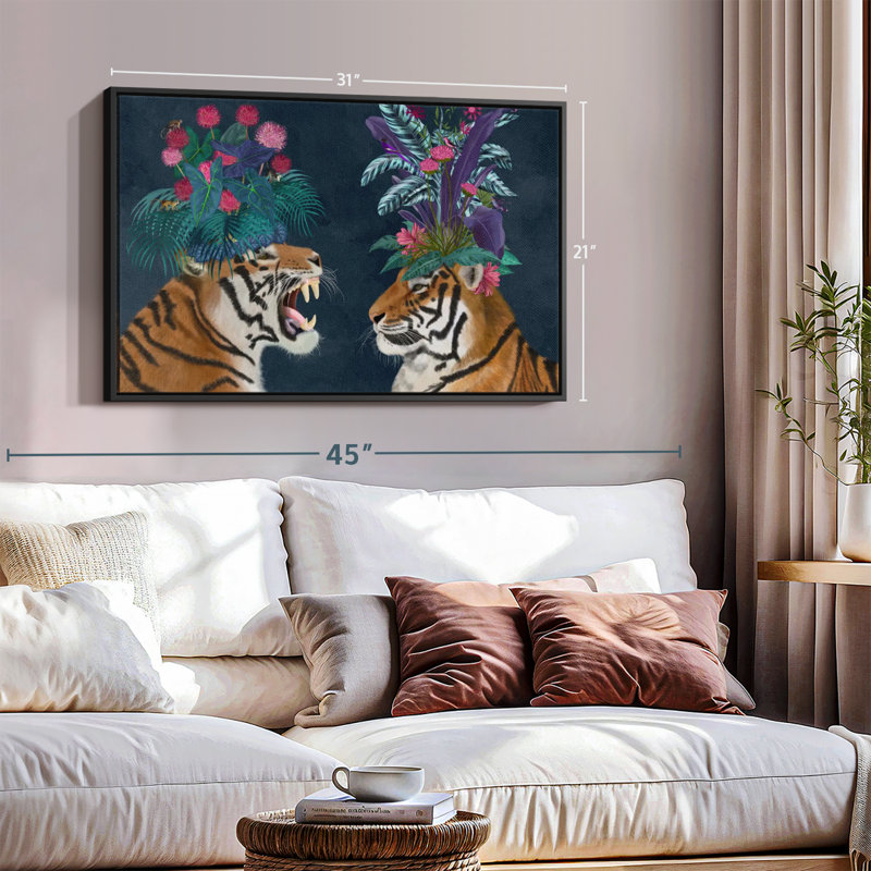 «Hot House Tigers pair», reproduction sur toile foncée, H 21 po x l 31 po