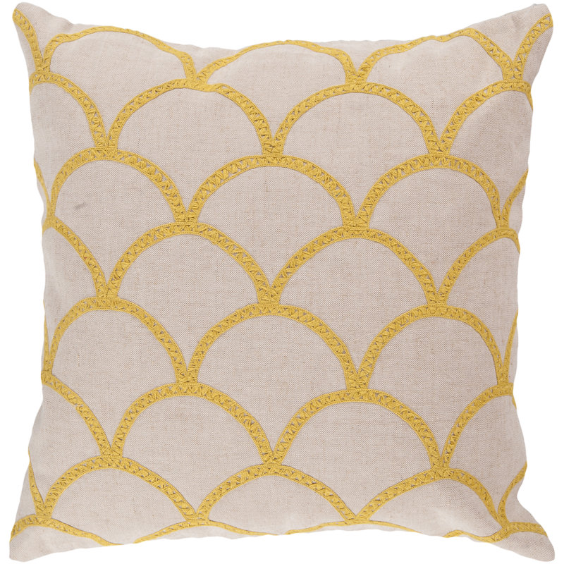Nude and Yellow Geometric Embroidered Throw Pillow