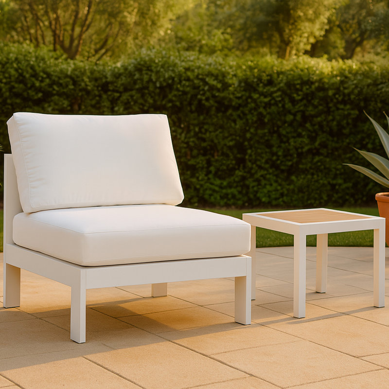Lajoy Aluminum Outdoor Armless Lounge Chair, White, White