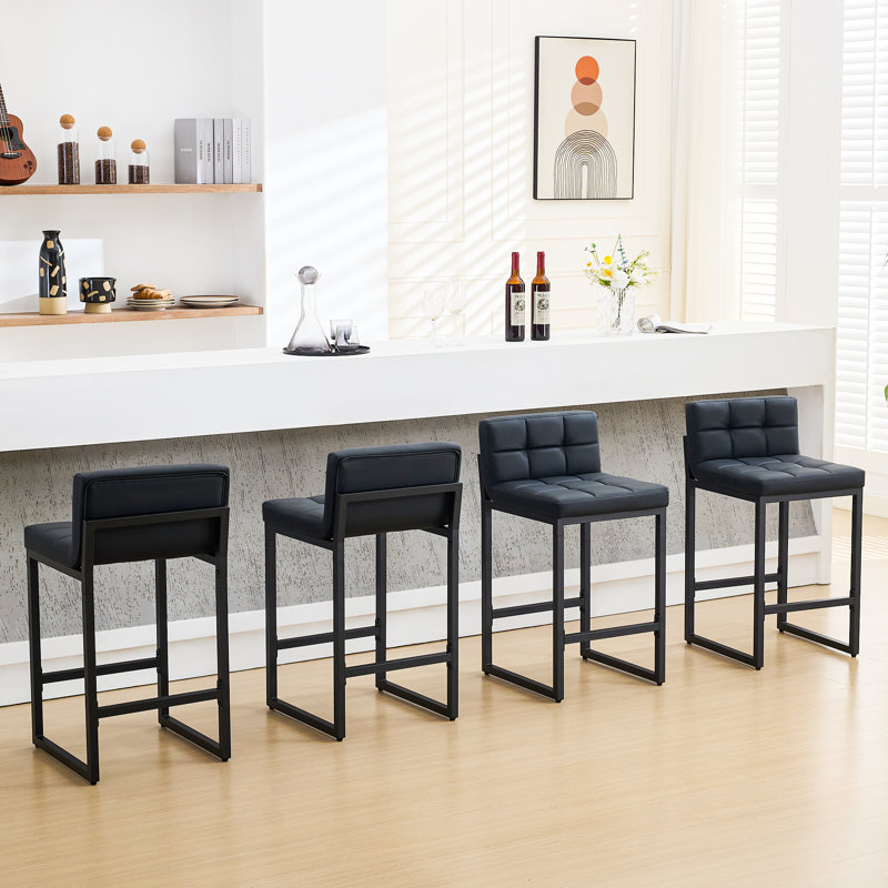Upholstered Low Back Bar & Counter Stool with Thickened Metal Frame for Kitchen Island, 4, Counter Stool (26” Seat Height) 