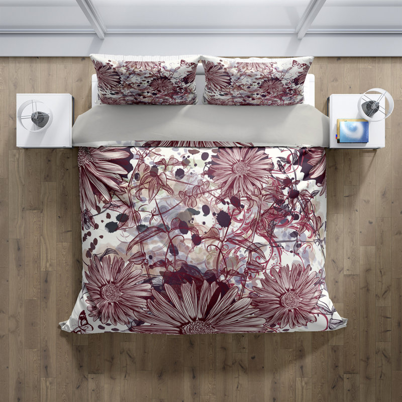 Polyester Floral Duvet Cover, Queen Duvet Cover + 2 Shams