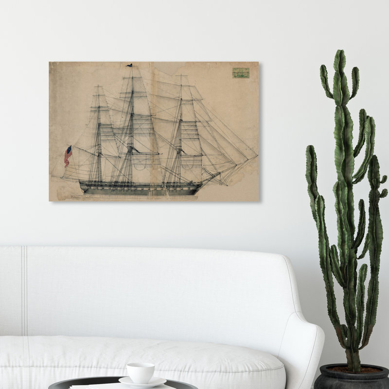 Reproduction d'art graphique sur toile Almeda USS Constitution Sail Plan 1817, H 20 po x l 30 po, Toile tendue