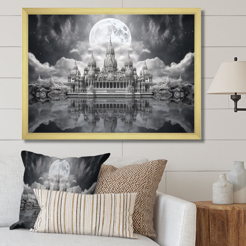Hinduisim Art Celestial Abode - Spiritual Canvas Wall Art, H 12 po x l 20 po x P 1 po, Encadrement doré