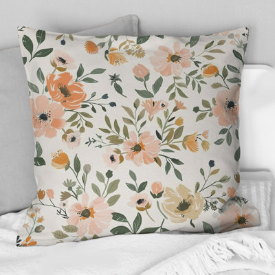 Peach Green Soft Vintage Flower Paradise III - Floral Throw Pillow