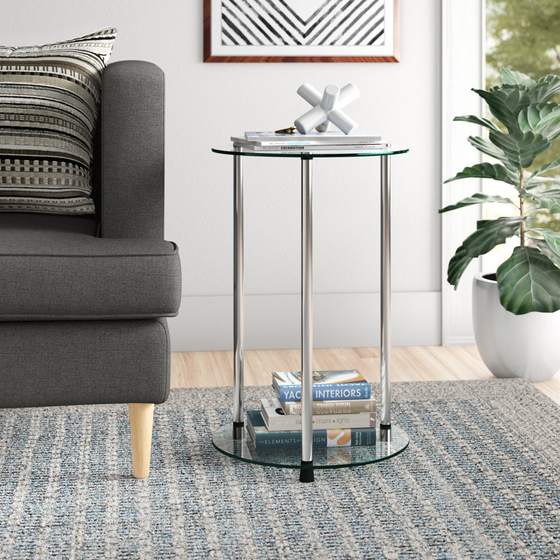 Beckett Glass End Table with Shelf, Clear