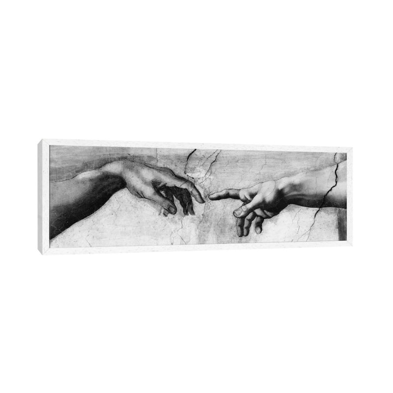 The Creation Of Adam V by Michelangelo - Wrapped Canvas Panoramic Painting, White Framed, 152.4 cm H x 50.8 cm W
