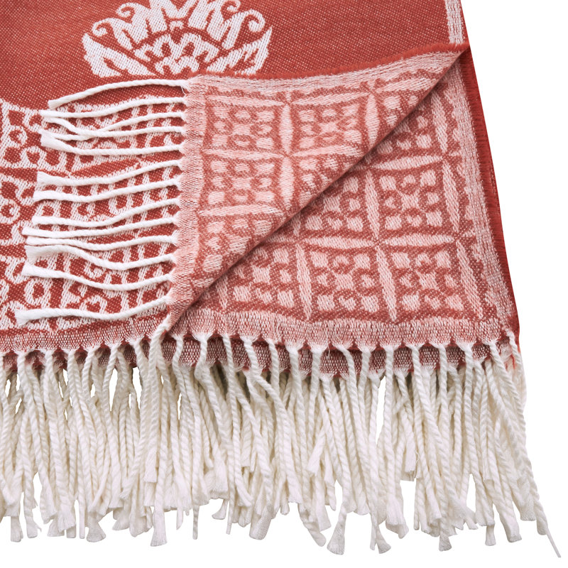 50" x 60" Persimmon Medallion Design Fringed Throw Blanket