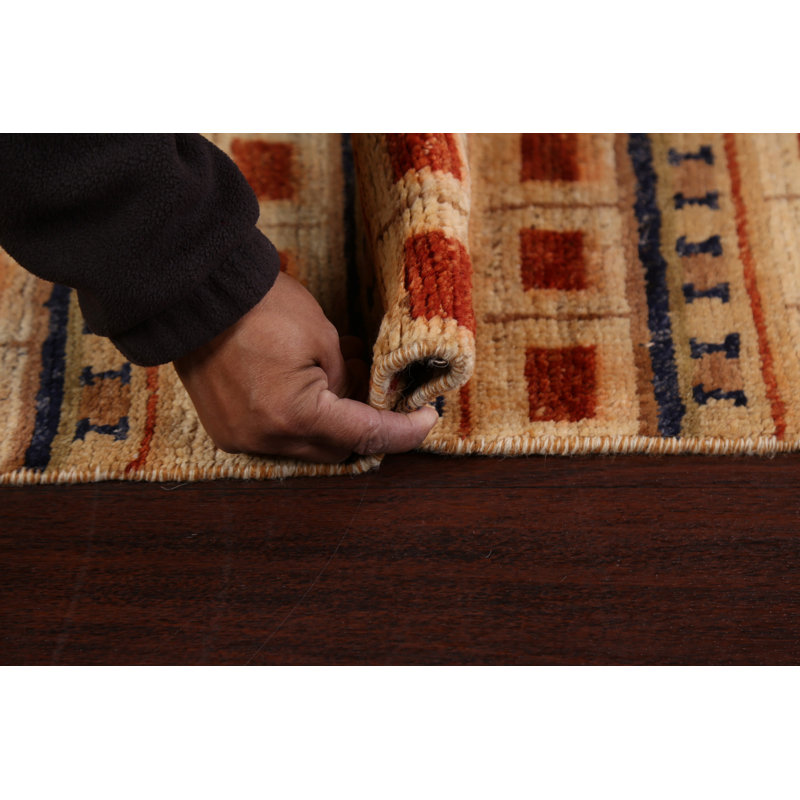 Tapis beige noué à la main de conception unique 3 pi 11 po x 6 pi 0 po