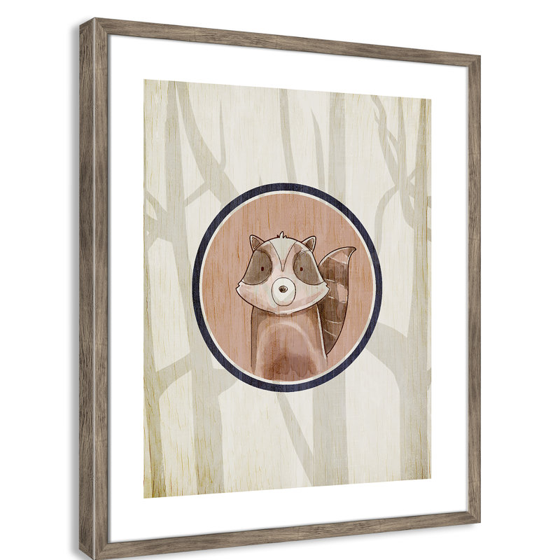Animaux de la forêt, impression sur papier 1 pi, H 24,5 po x l 20,5 po x P 1,18 po, Encadré de boîte de grange gris