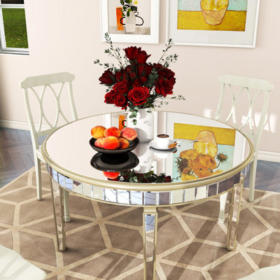 Table de salle à manger ronde de 47,64 po avec finition miroir rétro, ajoute du glamour à la salle à manger, 4 sièges, possibilité de nettoyage rapide, et plateau en verre pour le style, nettoyage facile, fabrication