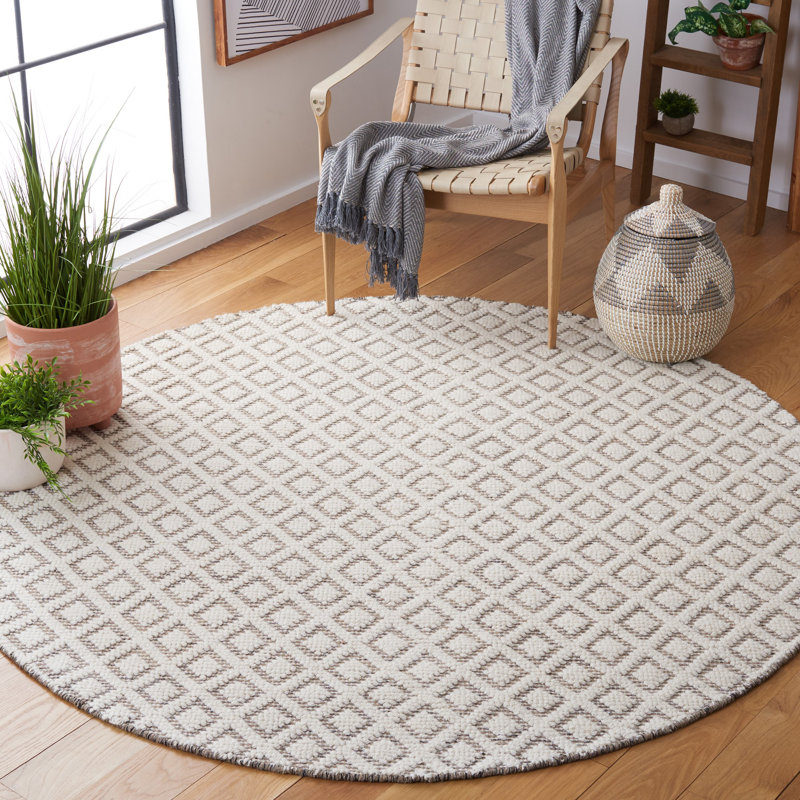 Vermont Hand Woven Wool Geometric Rug, Round 6'