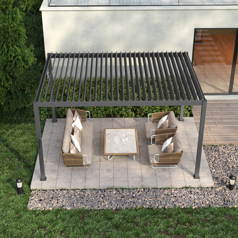 All-Weather Metal Frame Outdoor Pergola with Adjustable Louvered Roof, Patio Pergola Waterproof for Deck Porch Backyard, Gray