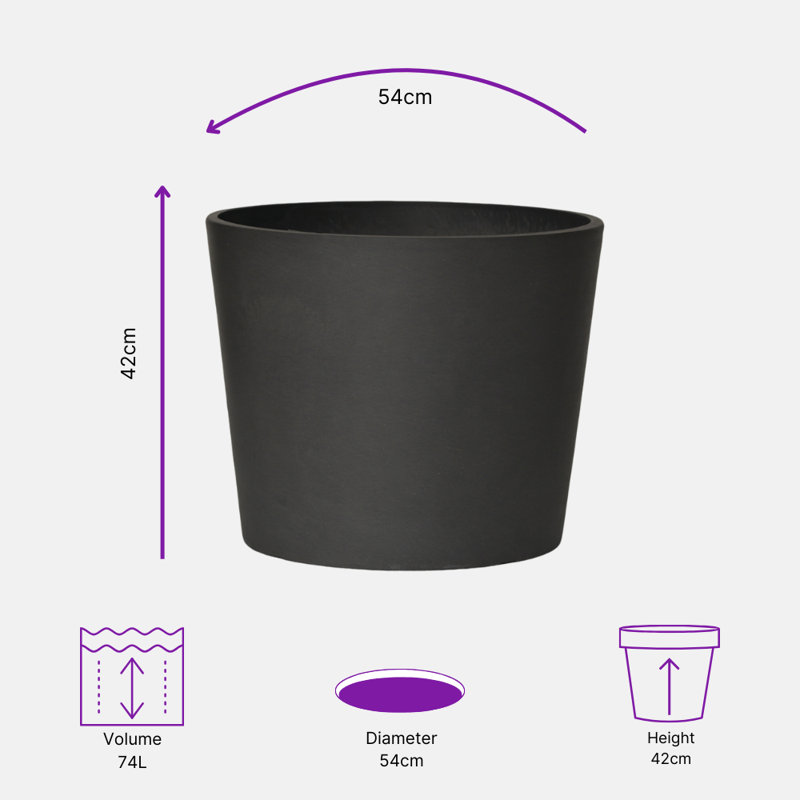 Robin Round Bucket Planter, Contemporary Concrete Effect, Round Indoor and Outdoor Plant Pot with Drainage Hole, Black