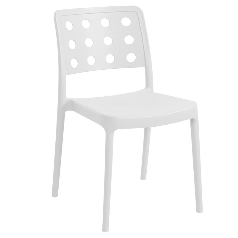 Chaise de salle à manger empilable en plastique, sans assemblage, monobloc et sans accoudoirs, pour l'intérieur et l'extérieur.