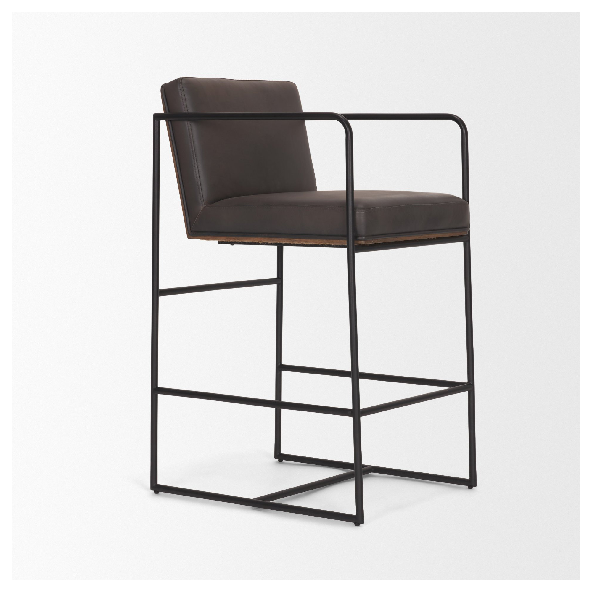 Sidney Genuine Leather Bar & Counter Stool, Counter Stool (26” Seat Height), Dark Brown