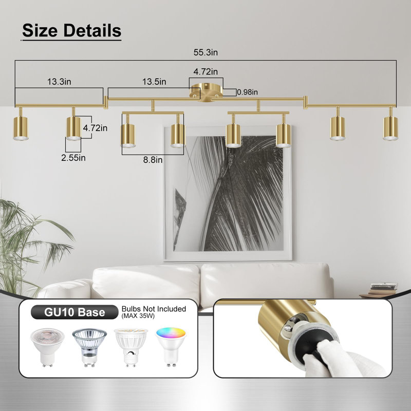8-Light Gold Modern LED Track Lighting Fixture