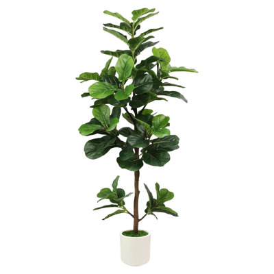 60" Artificial Fiddle Leaf Fig Tree With White Planter