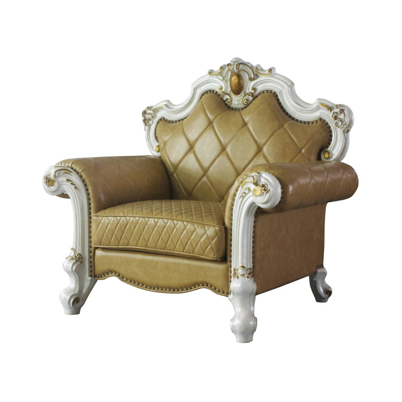 Faux Leather Armchair, Antique Pearl, Butterscotch Faux Leather
