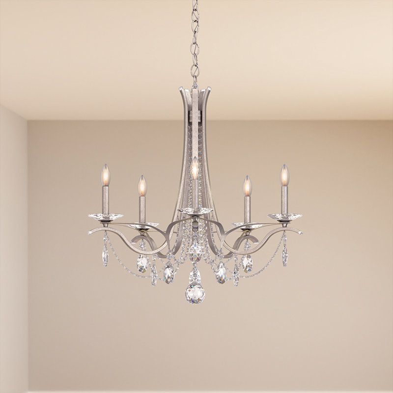 Vesca 5 Light 29in x 27in Chandelier in Heirloom Gold with Clear Radiance Crystals, Czech, Antique Silver, Antique Silver