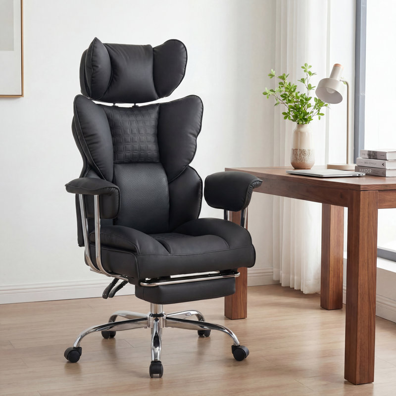 Ergonomic Executive Chair with Headrest, Padded Armrest and Footrest, Black