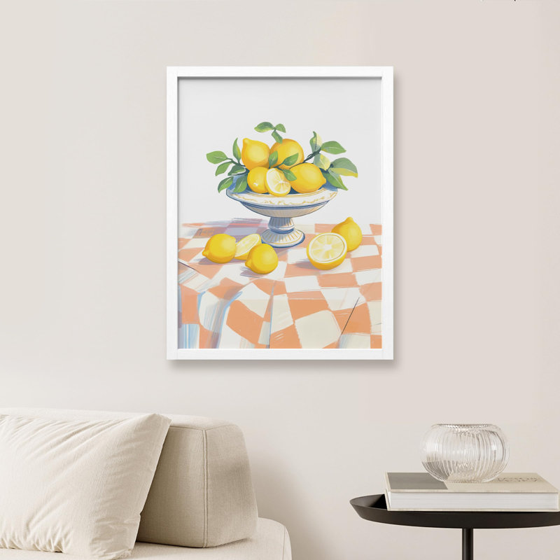 " Picnic Table Citrus Lemon On Plate Floral Botanical ", Natural, 16" H x 12" W