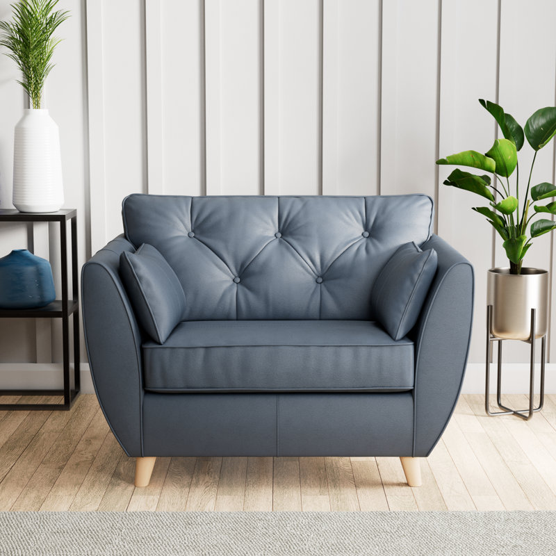 Marylin Leather Snuggle Chair, Navy, Light Wood