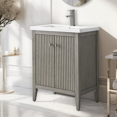Ensemble de meuble-lavabo sur pied lavabo simple 24 po avec plateau en céramique blanche